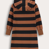 שמלת פסים עם קפוצ'ון - קאמל