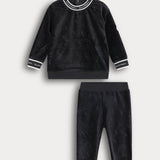 פיג'מת קטיפה בסיומת ריב - שחור