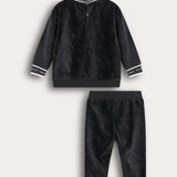 פיג'מת קטיפה בסיומת ריב - שחור