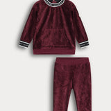 פיג'מת קטיפה בסיומת ריב - בורדו