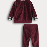 פיג'מת קטיפה בסיומת ריב - בורדו