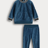 פיג'מת קטיפה בסיומת ריב - כחול