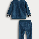 פיג'מת קטיפה בסיומת ריב - כחול