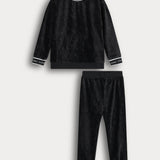 פיג'מת קטיפה בסיומת ריב - שחור