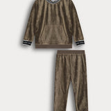 פיג'מת קטיפה בסיומת ריב - זית