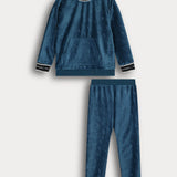 פיג'מת קטיפה בסיומת ריב - כחול