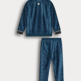 פיג'מת קטיפה בסיומת ריב - כחול