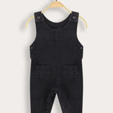 Long denim overalls - black