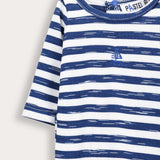 Striped Babygrow with Ship Embroidery - Navy