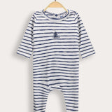 Babygro Striped with Ship Embroidery - Blue