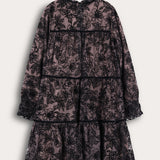 שמלה עם הדפס פרחים מקטיפה - בז'