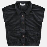 אפודת קטיפה עם כיסים - שחור