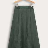 חצאית במראה זמש - זית