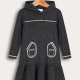 שמלת קפוצון עם הדפס כיסים - שחור