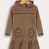 שמלת קפוצון עם הדפס כיסים - חום