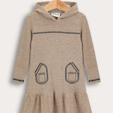 שמלת קפוצון עם הדפס כיסים - בז׳