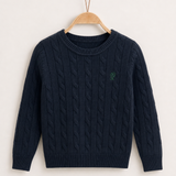 סוודר צמות לוגו - navy green