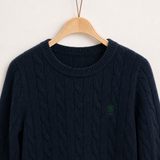 סוודר צמות לוגו - navy green
