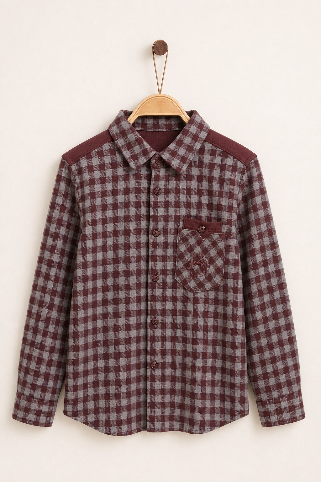 חולצה מכופתרת משבצות שרוול ארוך - בורדו | בנים | קידישיק | תמונה 1