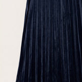 חצאית פליסה קטיפה - navy long