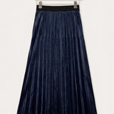 חצאית פליסה קטיפה - navy long
