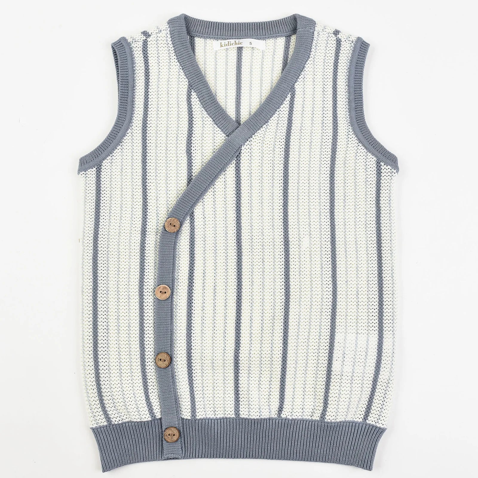 ווסט עם סריגת חורים ופסים - כחול 16