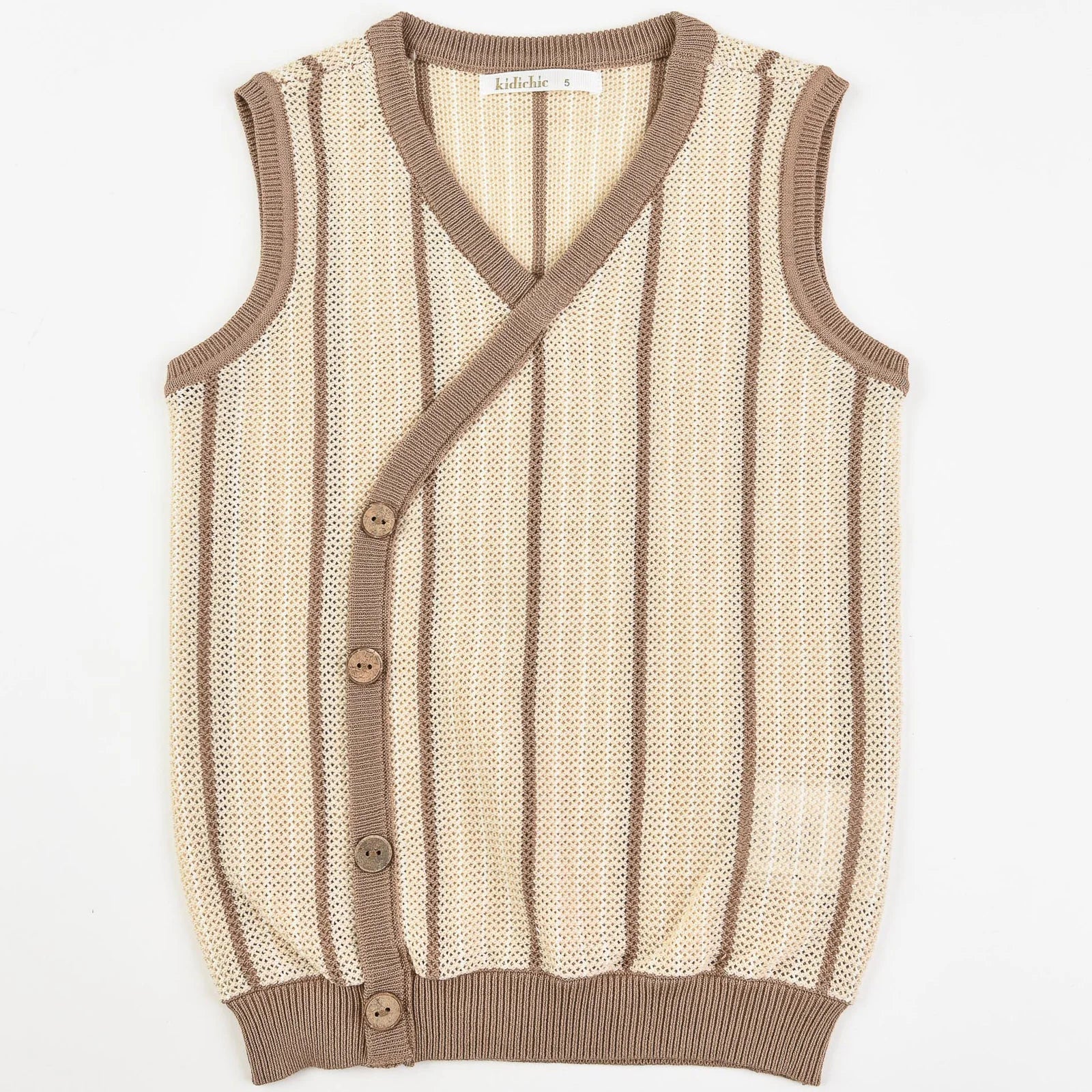 ווסט עם סריגת חורים ופסים - בז׳ 16