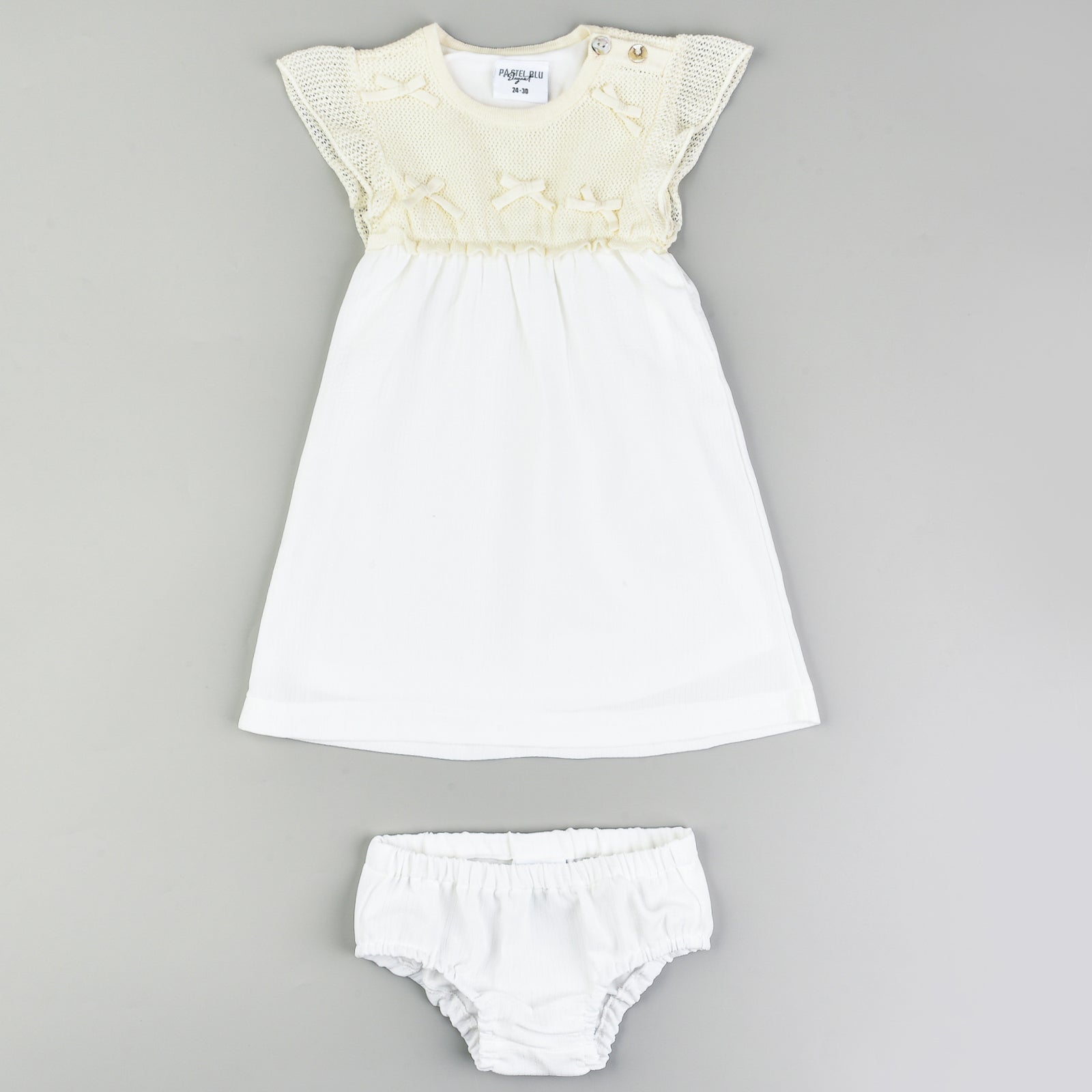 סט בייבי עם פפיונים - לבן 30-36