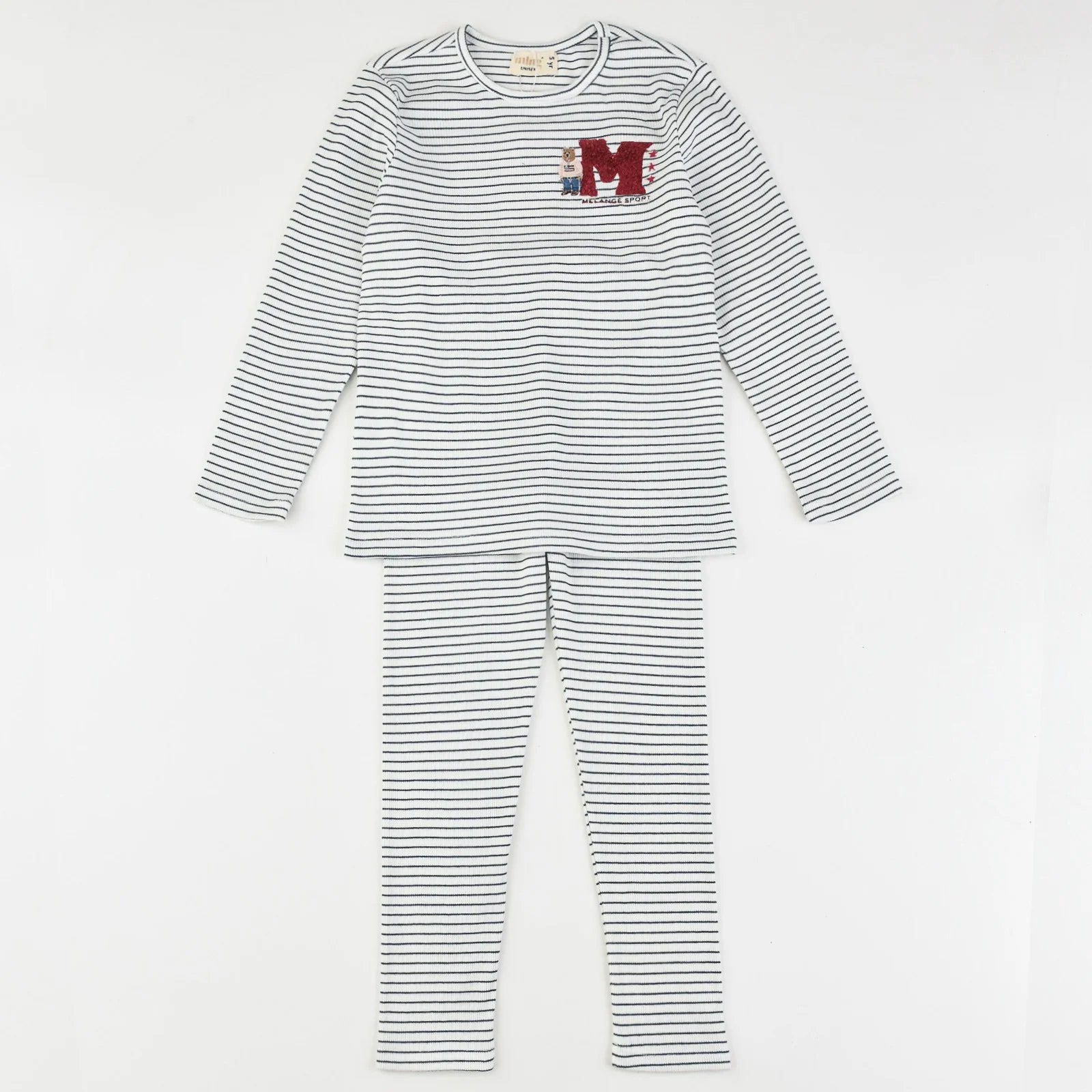 פיג`מה פסים ארוך  - teady navy 16