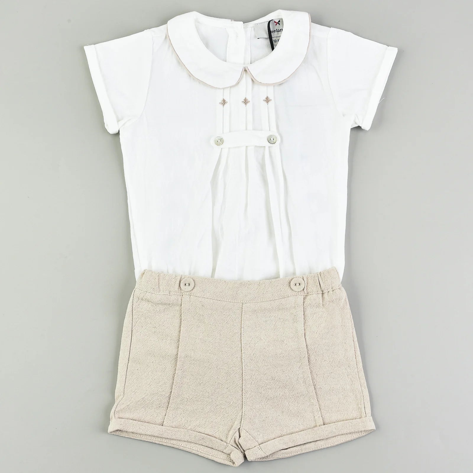 סט: מכנס+חולצה רקומה - בז׳ 4