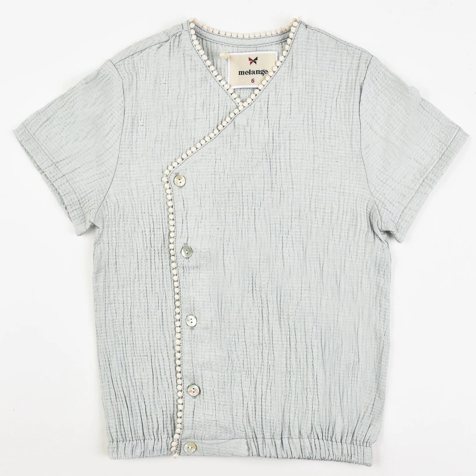 חולצת מעטפת טקסטורת פשתן - כחול 12