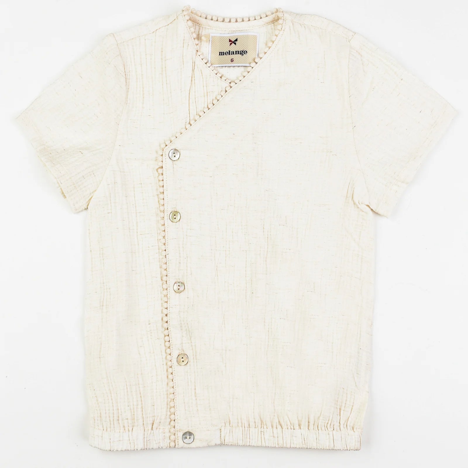 חולצת מעטפת טקסטורת פשתן - בז׳ 12