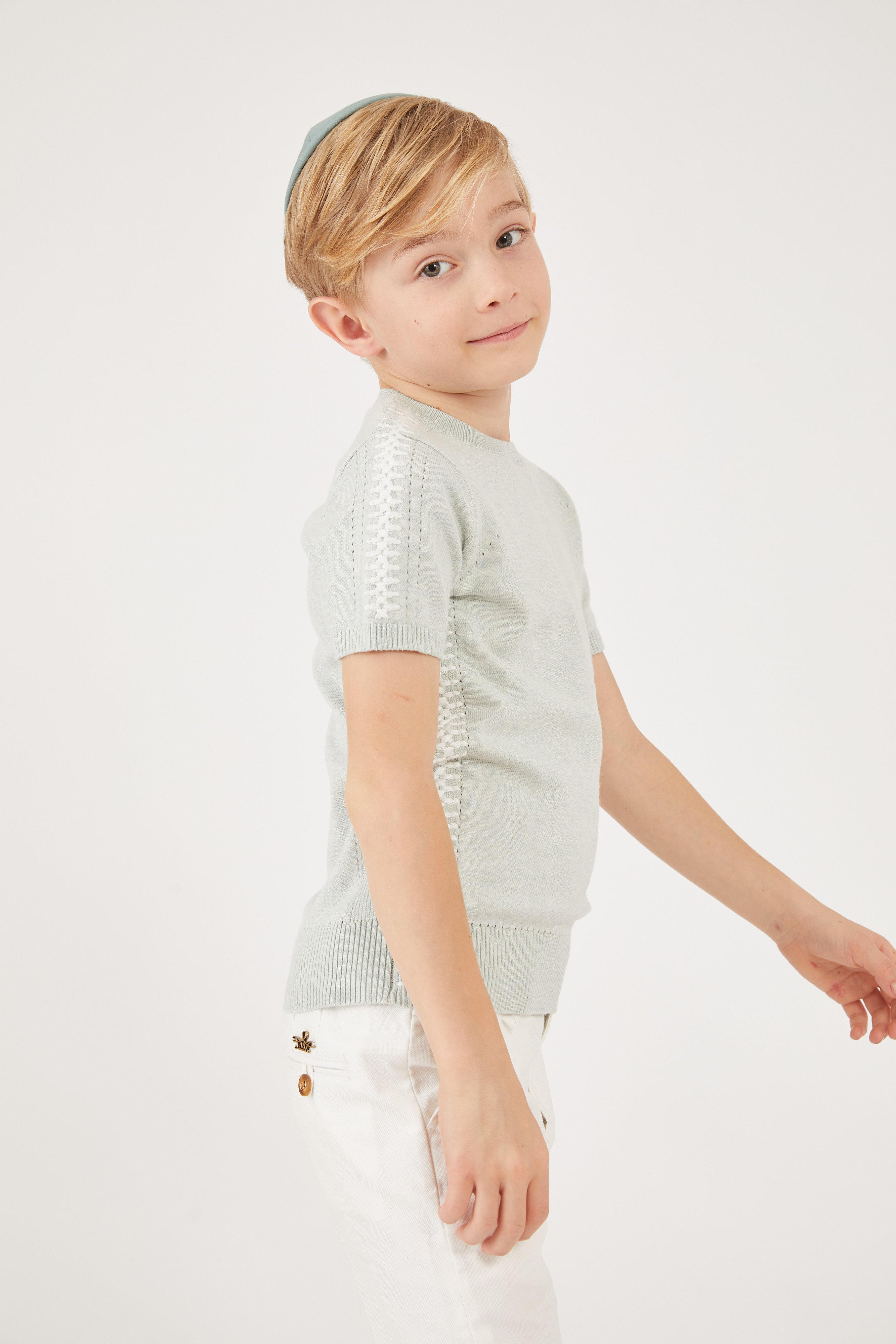 חולצת סריג בנים רקמת שיניים - mint 08