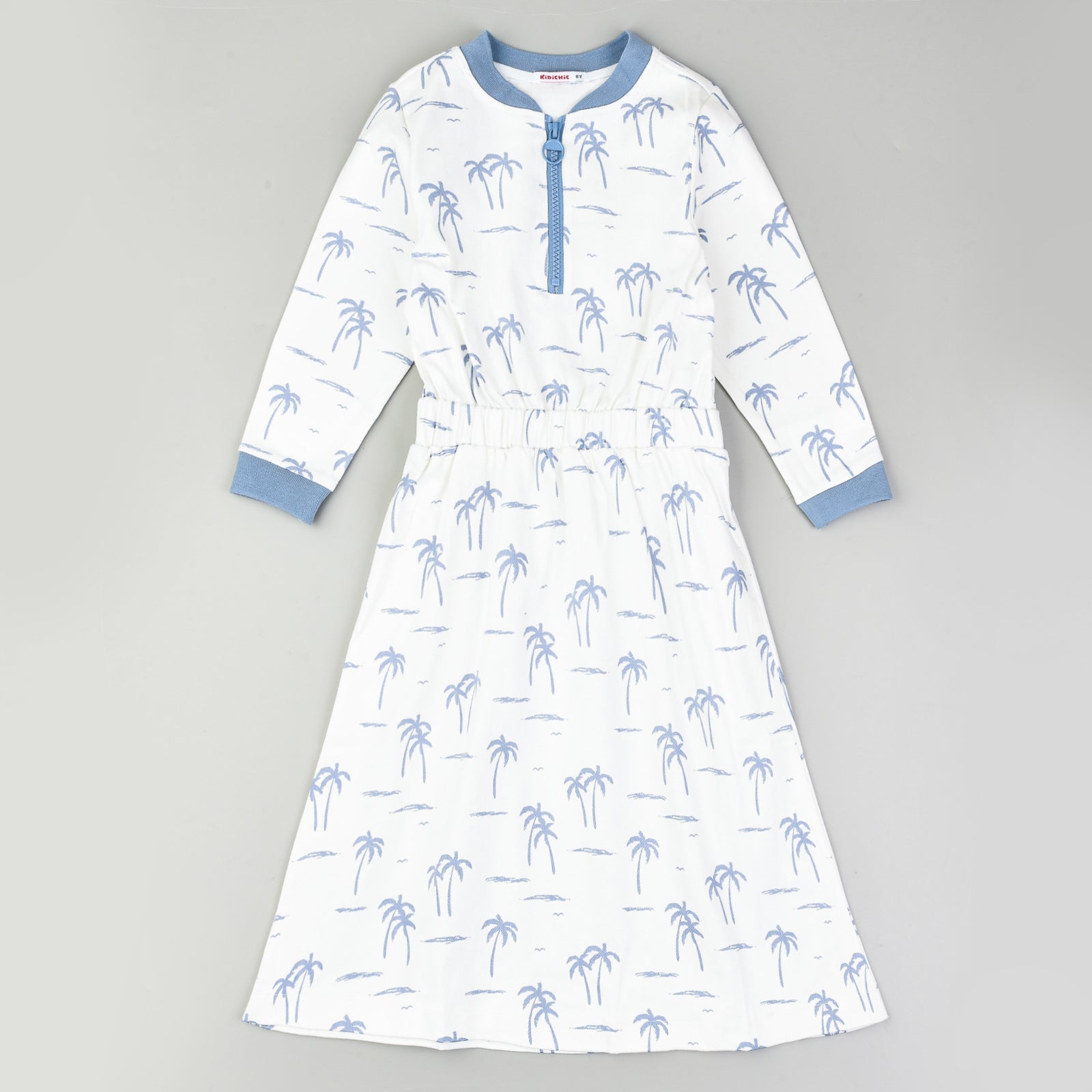 שמלה בהדפס דקלים - כחול 18