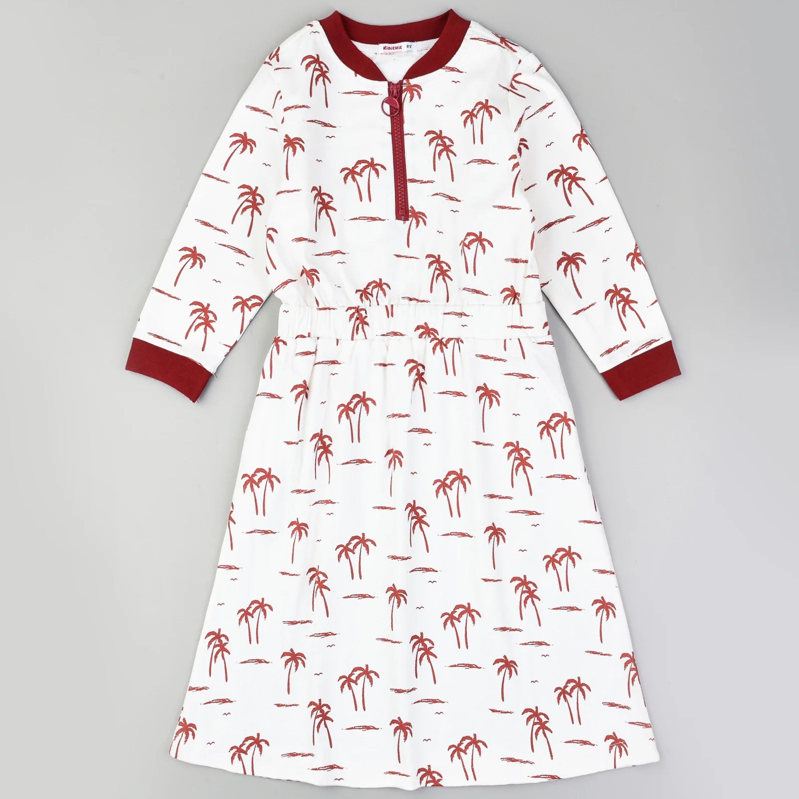 שמלה בהדפס דקלים - בורדו 18