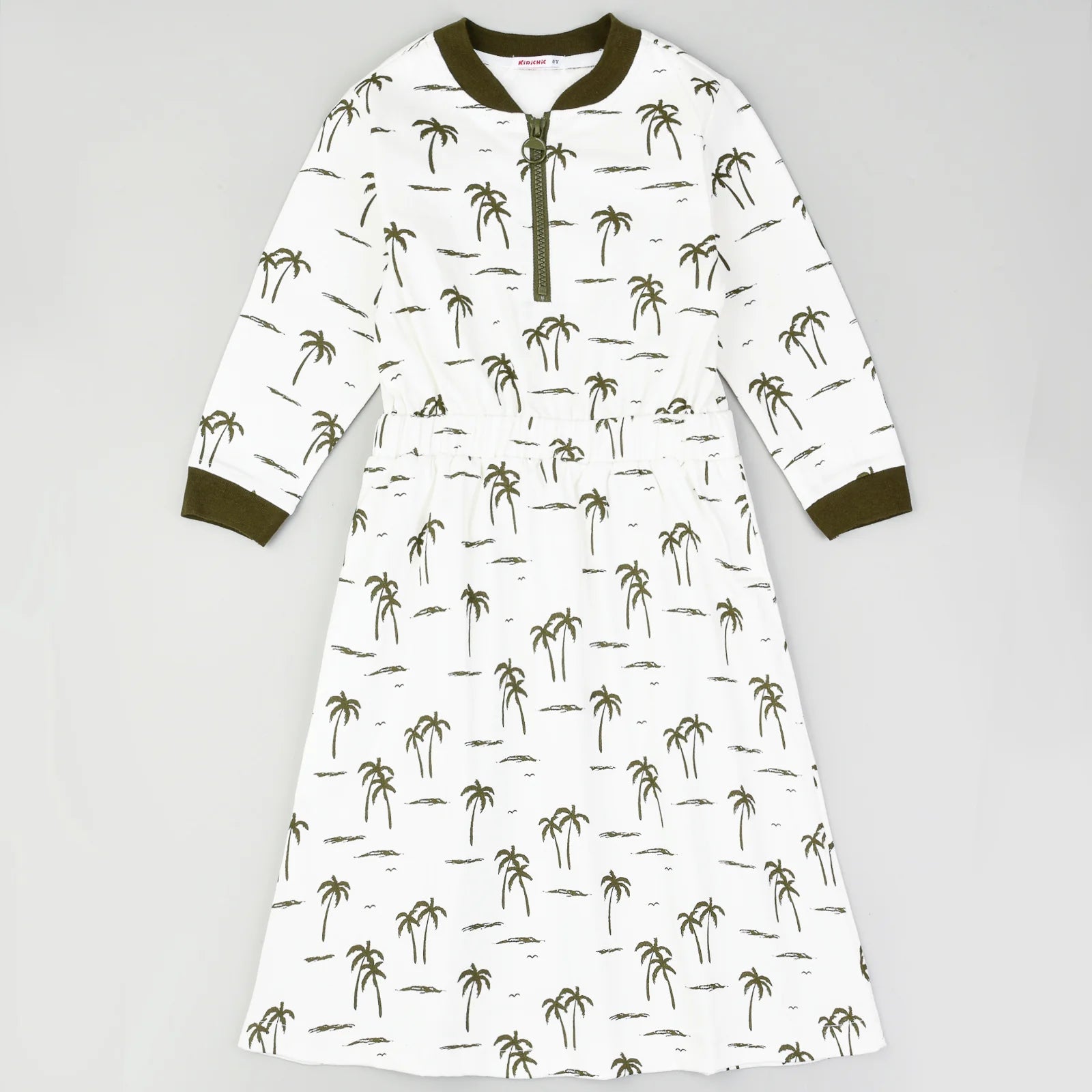 שמלה בהדפס דקלים - ירוק כהה 18