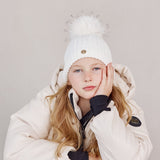 כובע עם פונפון פרווה - שמנת