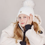 כובע עם פונפון פרווה - שמנת