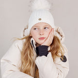 כובע עם פונפון פרווה - שמנת