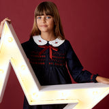 שמלת כפתורים עם צווארון רקמה - נייבי