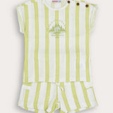 Striped set with embroidery - Lime