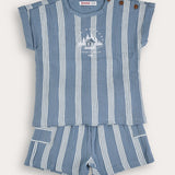 סט פסים עם רקמה - כחול