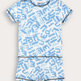 סט פיג'מה עם הדפס - תכלת