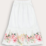 Midi skirt with floral print - white