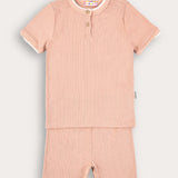 סט פיג'מה ריב - ורוד