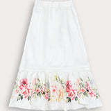 Midi skirt with floral print - white