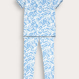 סט פיג'מה עם הדפס - תכלת