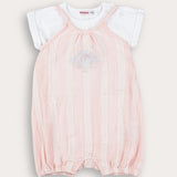 אוברול פסים עם רקמה - ורוד