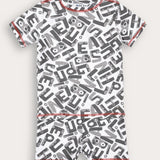 סט פיג'מה עם הדפס - אפור