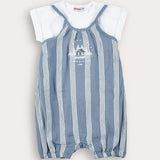 אוברול פסים עם רקמה - כחול